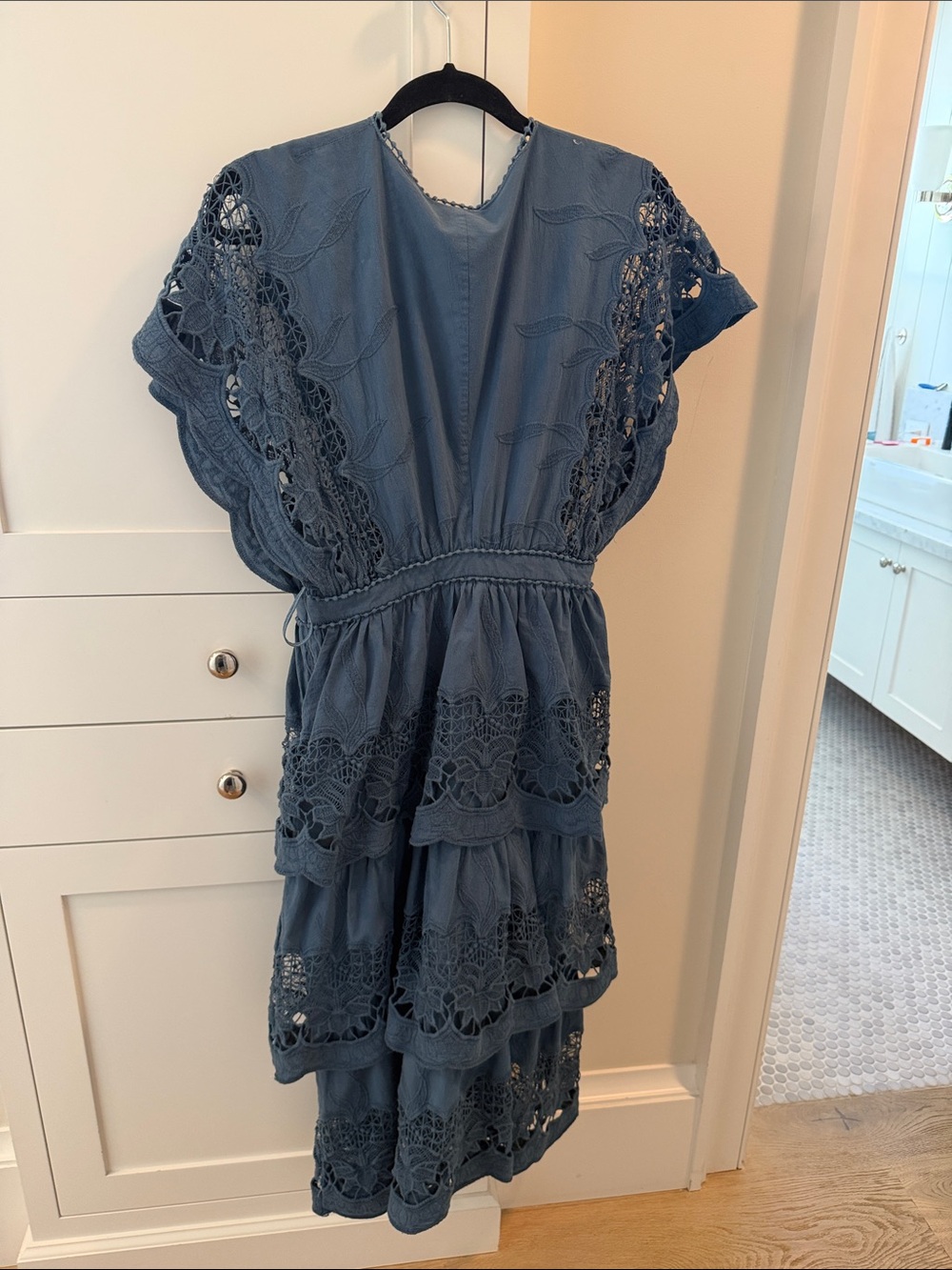 FARM Rio Blue Tiered Lace Midi Dress - Picture 5 of 5